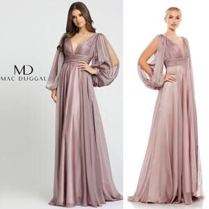 NWT Mac Duggal Chiffon Open Sleeve Gown in Mocha Mauve 67414 Size 4